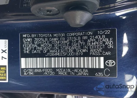 2023 Toyota Corolla Le from USA, damaged, VIN JTDB4MEE5PJ001819